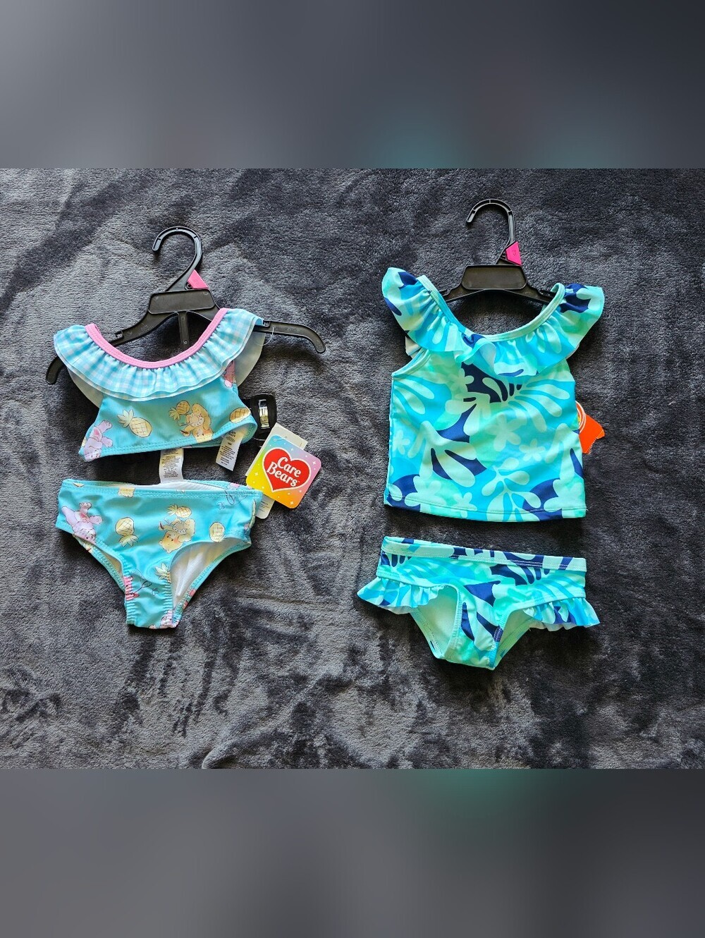 New toddler's Swimsuit Bikini & Checkered Ruffle top 2pc bundle of 2, size 18 mn
